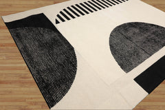 Halleck 8x10 Hand Tufted Hand Made 100% Wool Modern & Contemporary Oriental Area Rug Ivory, Black Color