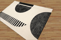 Amersfoort 5x7 Hand Tufted Hand Made 100% Wool Modern & Contemporary Oriental Area Rug Ivory, Black Color