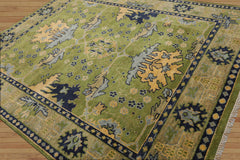 Multi Size Hand Knotted LoomBloom Muted Turkish Oushak 100% Wool Traditional  Oriental Area Rug Green,Navy Color
