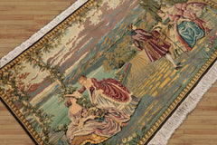 Tynemouth 3x5 Hand Knotted 100% Wool French Tapestry Pictorial 300 kpsi Oriental Area Rug Beige, Black Color