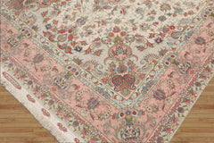 Victoria 6x9 Hand Knotted Wool and Silk Traditional Tabriz Master Weaver Signed 400 KPSI Oriental Area Rug Ivory, Blush Color