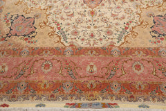10x14 Hand Knotted Wool and Silk Traditional Tabriz Master Weaver 350 KPSI Oriental Area Rug Ivory, Blush Color