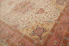 10x14 Hand Knotted Wool and Silk Traditional Tabriz Master Weaver 350 KPSI Oriental Area Rug Ivory, Blush Color