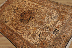 5x7 Hand Knotted Persian 100% Silk Pictorial Kum 200 KPSI Oriental Area Rug Tan,Brown Color