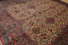 Palace Hand Knotted 100% Wool Traditional Antique Palace Isfahan 300 KPSI Oriental Area Rug Ivory, Blue Color