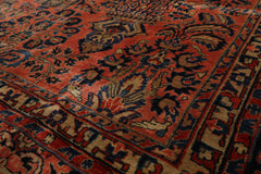 Palace Hand Knotted 100% Wool Traditional Antique Palace Sarouk Oriental Area Rug Faded Salmon, Navy Color