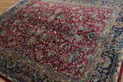 8x10 Hand Knotted 100% Wool Vintage Mashad Traditional Oriental Area Rug Maroon, Navy Color