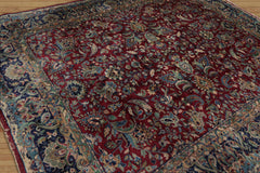 8x10 Hand Knotted 100% Wool Vintage Mashad Traditional Oriental Area Rug Maroon, Navy Color