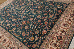 10x14 Hand Knotted Wool and Silk Traditional Tabriz 400 KPSI Oriental Area Rug Teal, Beige Color
