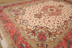 Palace Hand Knotted Wool and Silk Traditional Palace Tabriz 350 KPSI Master Weaver Signed Oriental Area Rug Ivory, Rose Color
