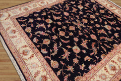 5x7 Hand Knotted Persian Wool and Silk Tabriz 300 KPSI Traditional Oriental Area Rug Blue, Ivory Color