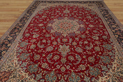 10x14 Hand Knotted Wool and Silk Traditional 350 KPSI Isfahan Master weaver Oriental Area Rug Red, Navy Color