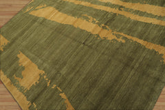 8x10 Hand Knotted Tibetan 100% Wool Michaelian & Kohlberg Modern & Contemporary Oriental Area Rug Green, Muted Gold Color