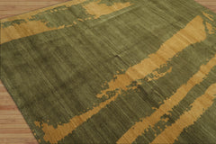 8x10 Hand Knotted Tibetan 100% Wool Michaelian & Kohlberg Modern & Contemporary Oriental Area Rug Green, Muted Gold Color