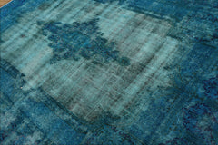 8x10 Hand Knotted 100% Wool Traditional Over dyed Distressed Oushak Designer Oriental Area Rug Aqua, Blue Color