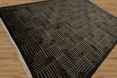 9x12 Hand Knotted Tibetan 100% Wool Transitional Oriental Area Rug Charcoal, Beige Color