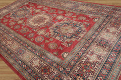 9x12 Hand Knotted 100% Wool Kazakh Traditional Oriental Area Rug Rusty Red, Blue Color