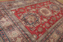 9x12 Hand Knotted 100% Wool Kazakh Traditional Oriental Area Rug Rusty Red, Blue Color