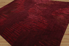 9x12 Hand Knotted Tibetan Wool and Silk Mikhaelin Kohlberg Modern & Contemporary Oriental Area Rug Maroon, Burgundy Color