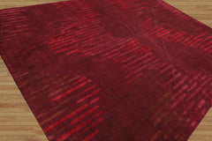 9x12 Hand Knotted Tibetan Wool and Silk Mikhaelin Kohlberg Modern & Contemporary Oriental Area Rug Maroon, Burgundy Color