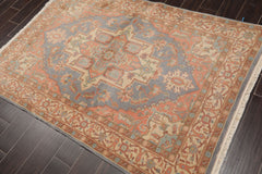 4x6 Slate, Salmon Hand Knotted Persian 100% Wool Heriz Traditional 150 KPSI Oriental Area Rug