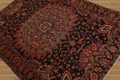 5x7 Hand Knotted 100% Wool Antique Traditional Oriental Area Rug Midnight Blue, Rose Color