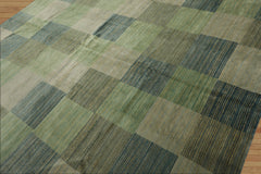8x10 Hand Knotted Tibetan 100% Wool Michaelian & Kohlberg Modern & Contemporary Checked Area Rug Aqua, Gray Color