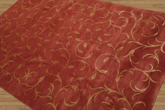 Multi Size Raspberry, Gold Hand Knotted Tibetan Wool and Silk Tibetan Transitional Oriental Area Rug