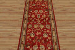 Runner Hand Knotted 100% Wool Chobi Peshawar Traditional Oriental Area Rug Red, Beige Color