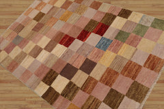 3x5 Hand Knotted 100% Wool Peshawar Modern & Contemporary Checked Oriental Area Rug Beige, Gold Color