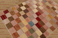 3x5 Hand Knotted 100% Wool Peshawar Modern & Contemporary Checked Oriental Area Rug Beige, Gold Color