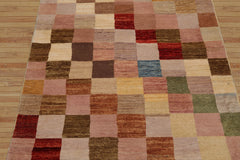 3x5 Hand Knotted 100% Wool Peshawar Modern & Contemporary Checked Oriental Area Rug Beige, Gold Color