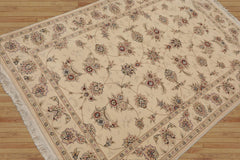 4x6 Hand Knotted Sino Persian Wool and Silk Sino Persian Traditional 300 KPSI Oriental Area Rug Ivory, Brown Color