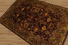4x6 Hand Knotted 100% Wool Agra Traditional Oriental Area Rug Aubergine, Green Color