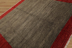 Square Hand Knotted Gabbeh 100% Wool Gabbeh Traditional Oriental Area Rug Mossy Gray, Rusty Red Color