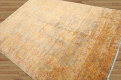 6x9 Hand Knotted Oushak 100% Wool Kalaty Traditional Oriental Area Rug Aqua, Gold Color