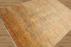 6x9 Hand Knotted Oushak 100% Wool Kalaty Traditional Oriental Area Rug Aqua, Gold Color