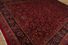 Palace Hand Knotted Persian 100% Wool Mashad Traditional Oriental Area Rug Burgundy, Midnight Blue Color