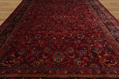 Palace Hand Knotted Persian 100% Wool Mashad Traditional Oriental Area Rug Burgundy, Midnight Blue Color