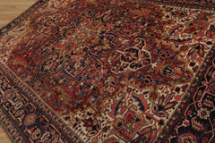 8x10 Hand Knotted 100% Wool Heriz Traditional Oriental Area Rug Rust, Midnight Blue Color