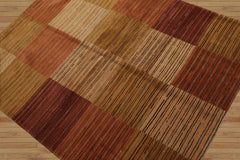 3x5 Hand Knotted Tibetan 100% Wool Michaelian & Kohlberg Checked Oriental Area Rug Rust, Gold Color