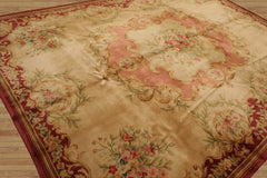 9x12 Hand Knotted Savonnerie 100% Wool Asmara Traditional Oriental Area Rug Gold, Rose Color