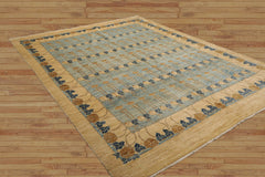 8x10 Hand Knotted 100% Wool Peshawar Traditional Oriental Area Rug Blue, Light Gold Color