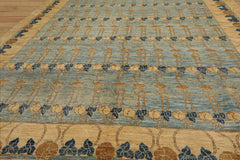 8x10 Hand Knotted 100% Wool Peshawar Traditional Oriental Area Rug Blue, Light Gold Color