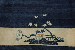 9x12 Hand Knotted Tibetan 100% Wool Michaelian & Kohlberg Chinese Art Deco Oriental Area Rug Navy Blue, Ivory Color