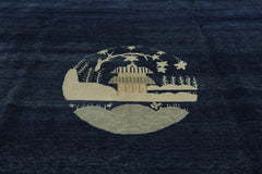 9x12 Hand Knotted Tibetan 100% Wool Michaelian & Kohlberg Chinese Art Deco Oriental Area Rug Navy Blue, Ivory Color