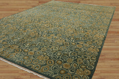 6x9 Hand Knotted Tibetan Wool and Silk Michaelian & Kohlberg Traditional Oriental Area Rug Green, Beige Color