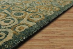 6x9 Hand Knotted Tibetan Wool and Silk Michaelian & Kohlberg Traditional Oriental Area Rug Green, Beige Color