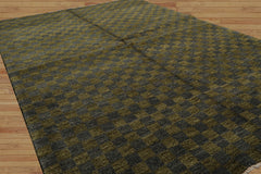 5x7 Hand Knotted Tibetan 100% Wool Michaelian & Kohlberg Checked Modern & Contemporary Oriental Area Rug Green, Slate Color