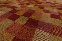 5x7 Hand Knotted Tibetan 100% Wool Michaelian & Kohlberg Checked Modern & Contemporary Oriental Area Rug Raspberry, Gold Color